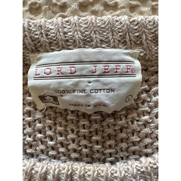 Vintage Lord Jeff 100% Fine Cotton Cableknit‎ Sweater Beige Large - Picture 4 of 5